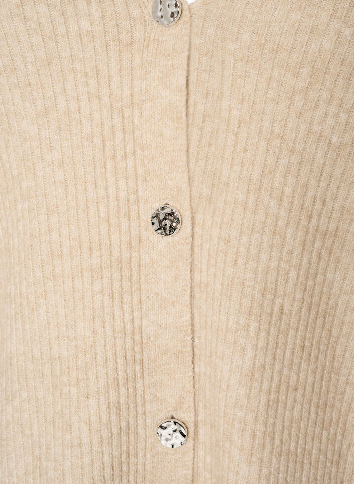 Cardigan med V-hals og ribstruktur, Beige, Packshot image number 2
