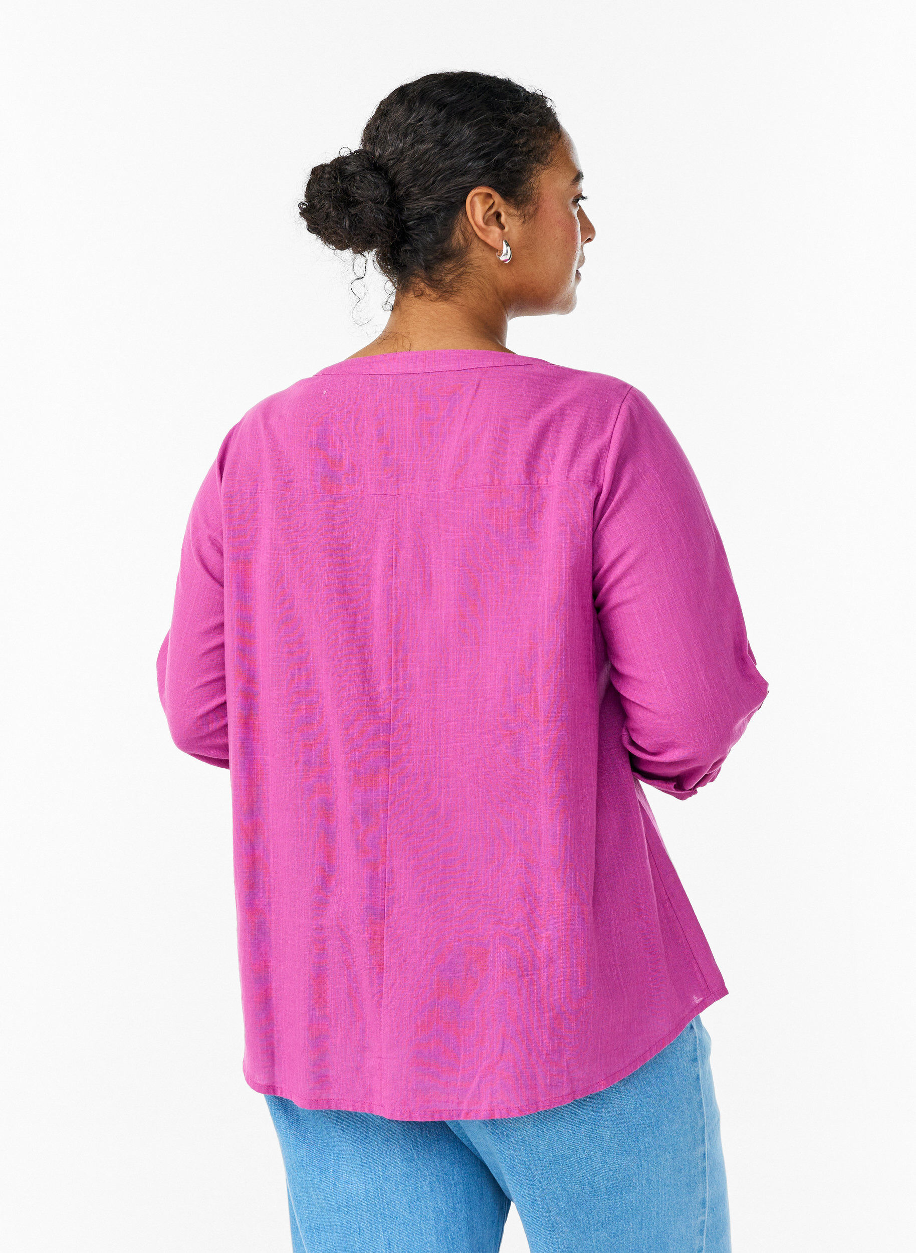 ZizziSkjortebluse i bomuld med V-udsk&aelig;ring, Lyser&oslash;d, Model image number 2