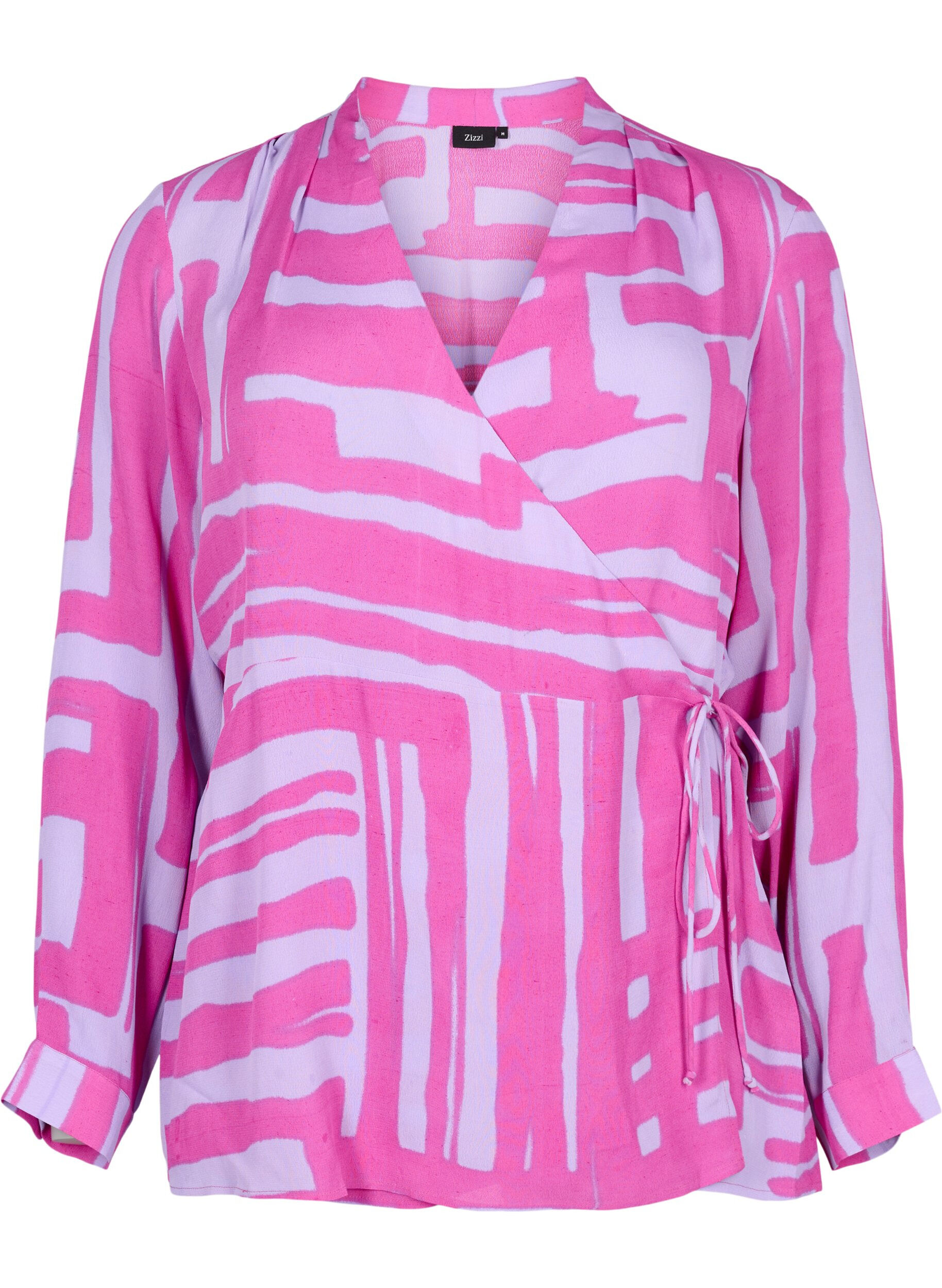 Zizzi Printet wrap bluse i viskose, Rose Violet AOP, Packshot image number 0