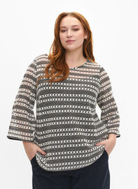 Crochet bluse med 3/4 ærmer, Black White, Model