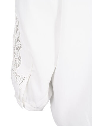 Langærmet bluse med crochet detaljer, Bright White, Packshot image number 4