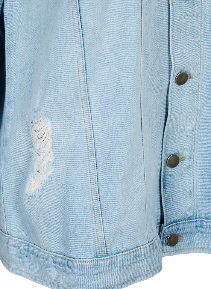 Løstsiddende denimjakke med sliddetaljer, Light blue denim, Packshot image number 3