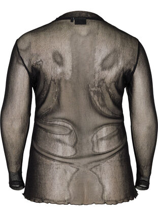 Tætsiddende mesh bluse med lurex, Black, Packshot image number 1