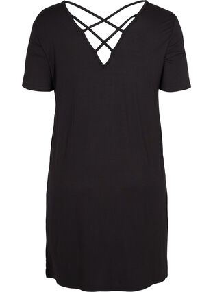 Kortærmet viskose kjole med rygdetalje, Black, Packshot image number 1