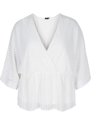 Bluse med 3/4 ærmer og v-udskæring, White, Packshot image number 0
