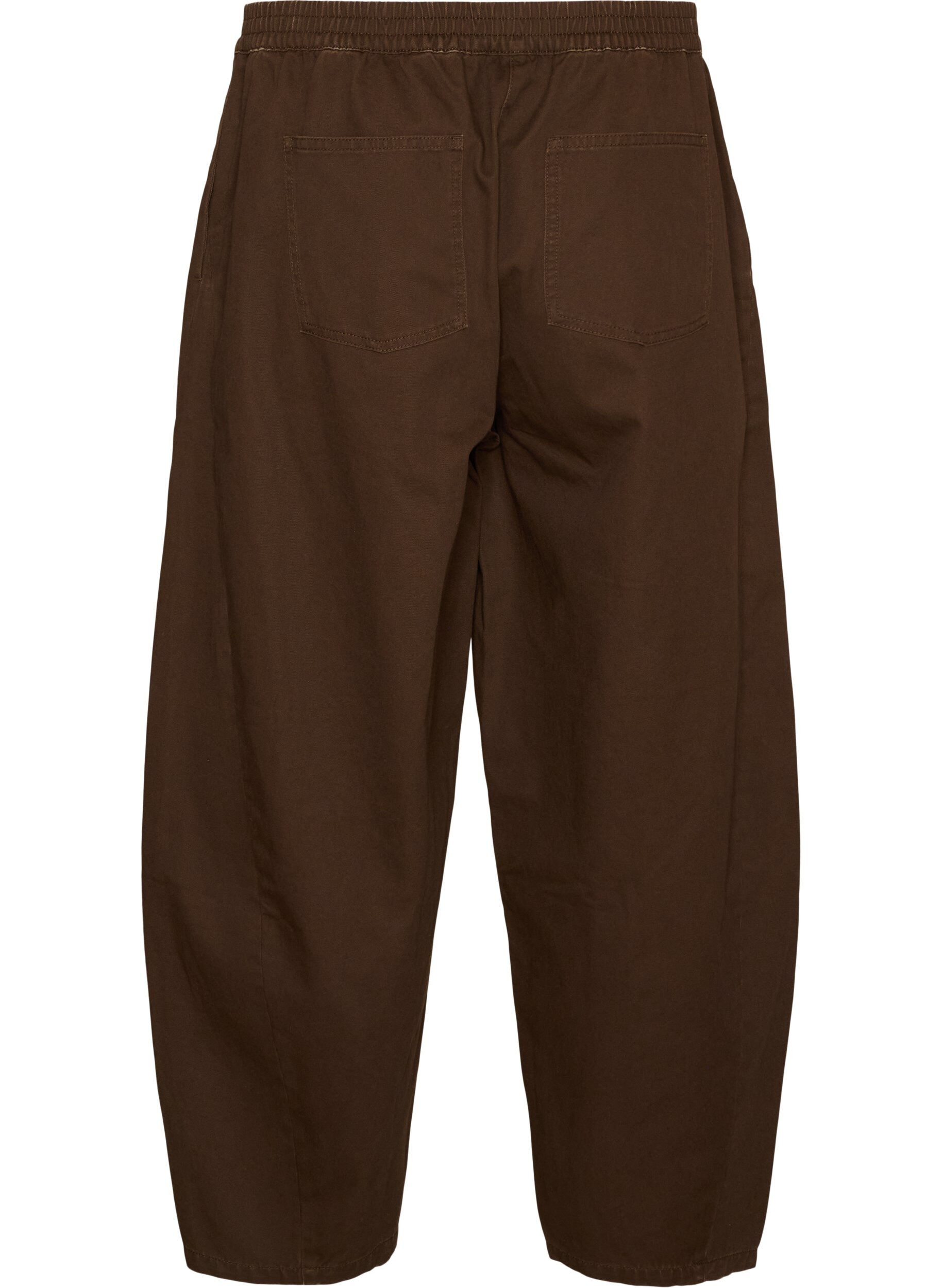 ZizziBarrel jeans med h&oslash;j talje og elastisk linning, Brun, Packshot image number 1