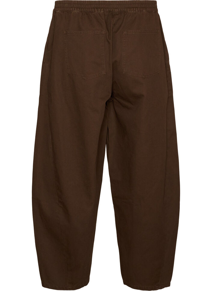 Barrel jeans med h&oslash;j talje og elastisk linning, Brun, Packshot image number 1