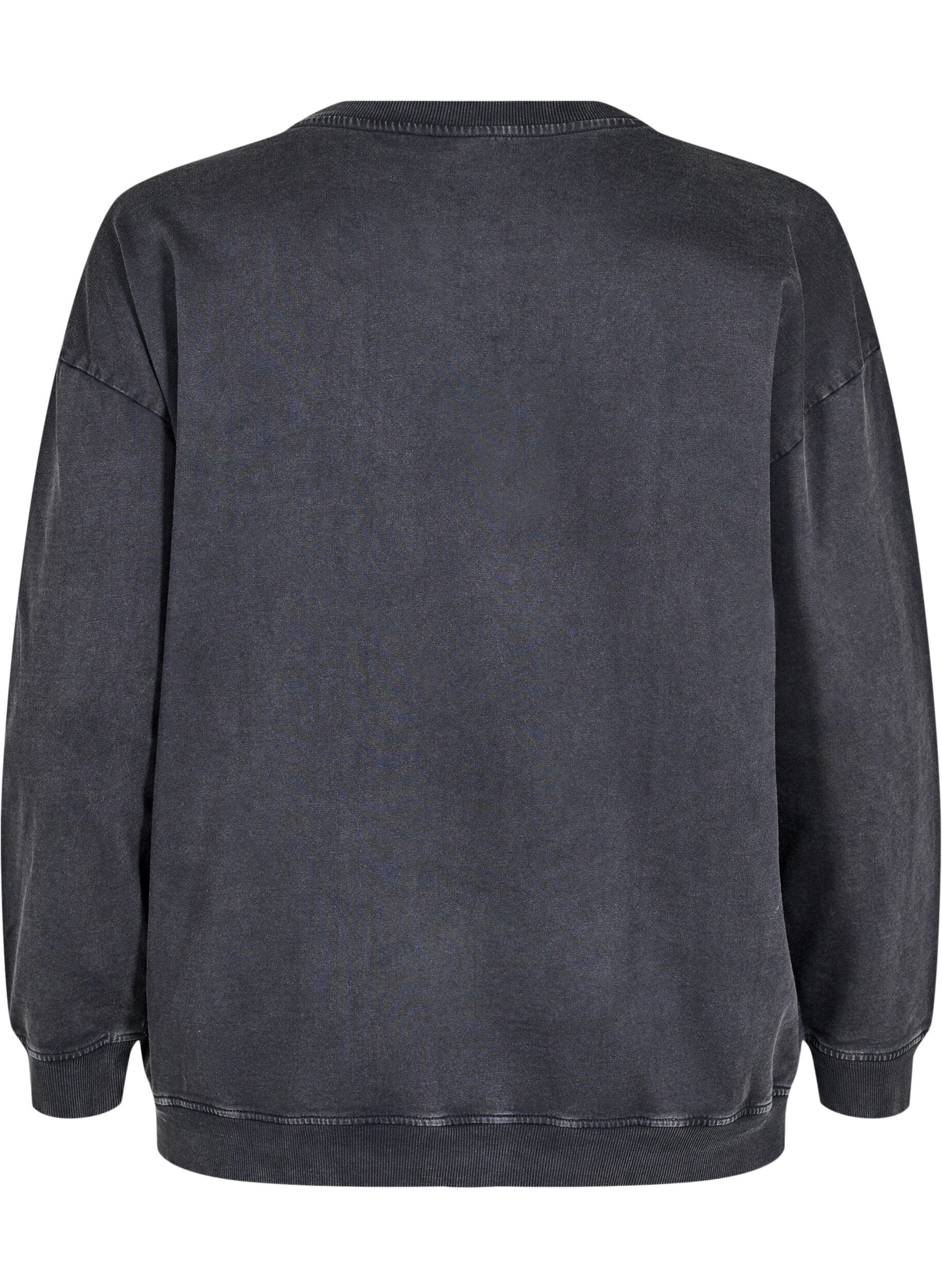 Zizzi L&oslash;s sweatshirt med washed look, Gr&aring;, Packshot image number 1
