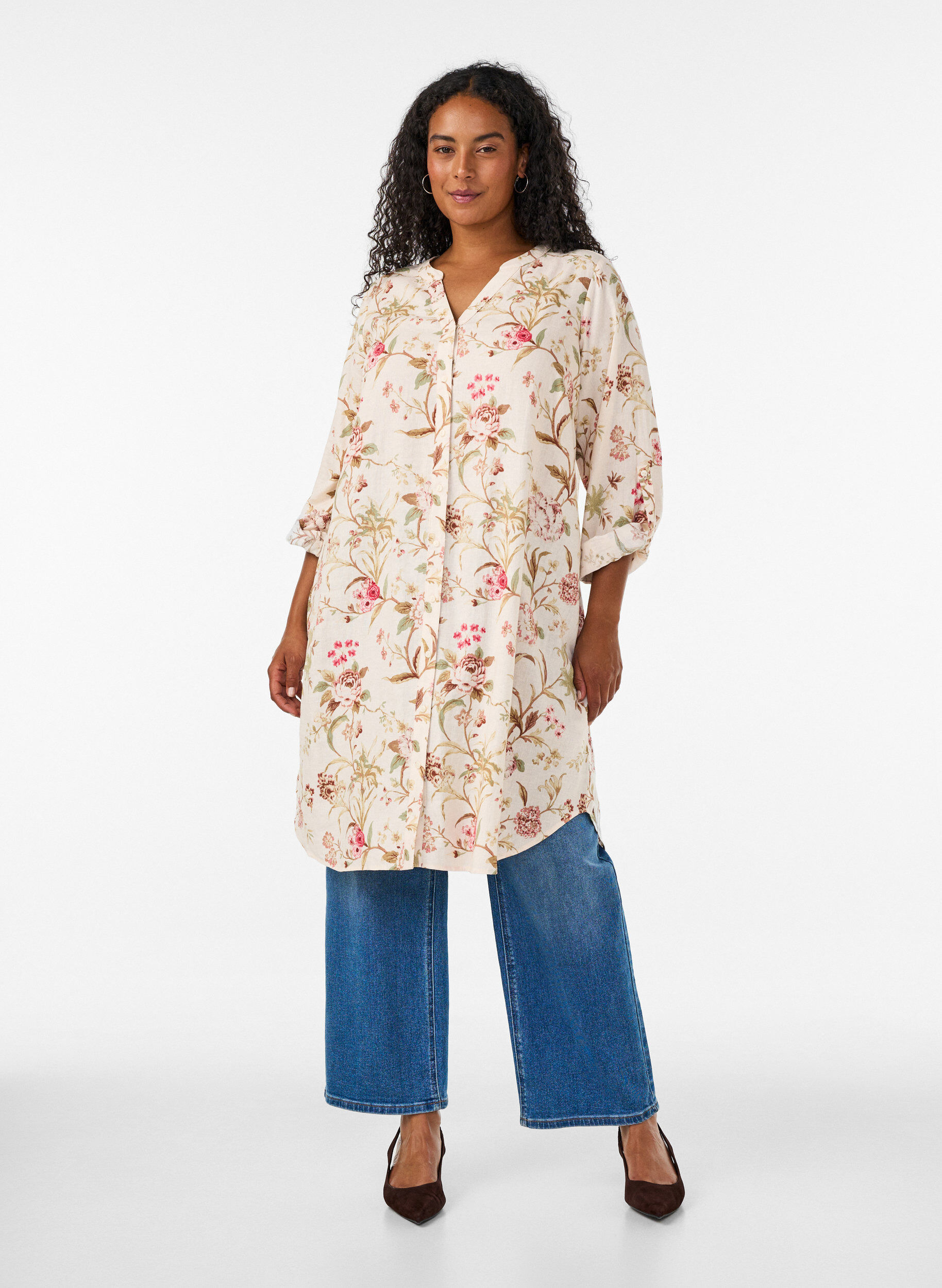 ZizziLang skjorte i h&oslash;r og viskose, Vanilla, Model image number 1