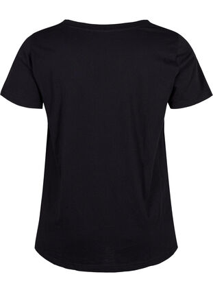 Bomulds t-shirt med teksttryk og v-hals, Black ORI, Packshot image number 1
