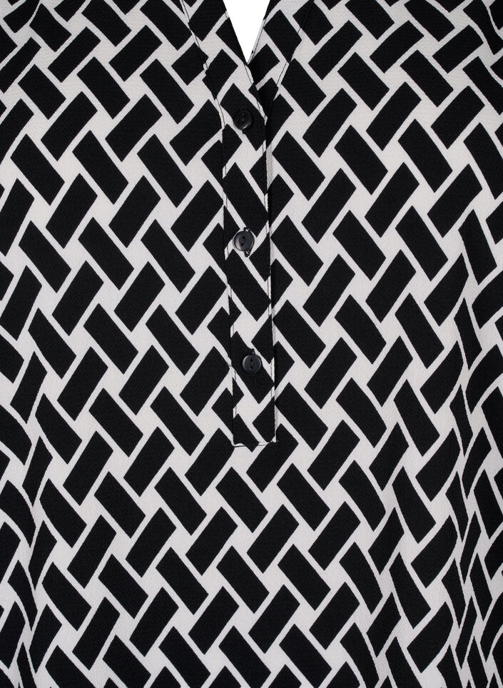 Bluse med korte ærmer og v-udskæring , Black Graphic AOP, Packshot image number 2