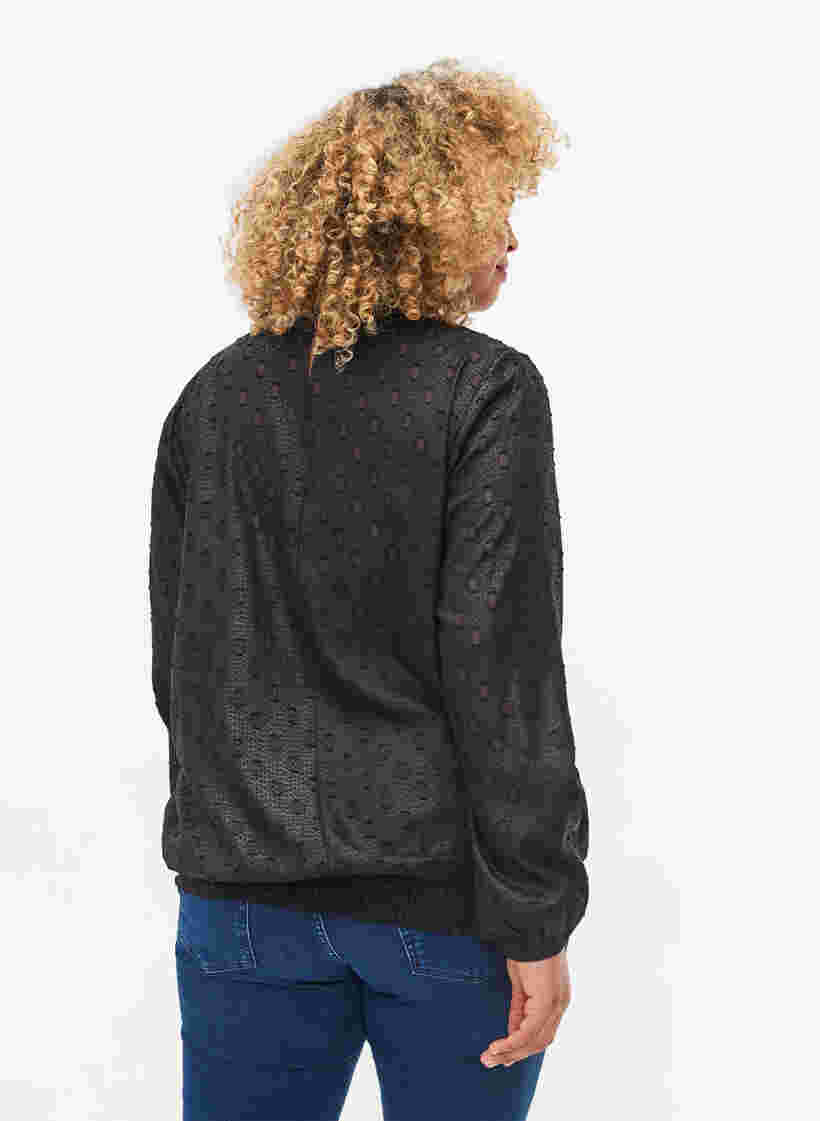 Mønstret bluse med lange ærmer og smock, Black, Model image number 1