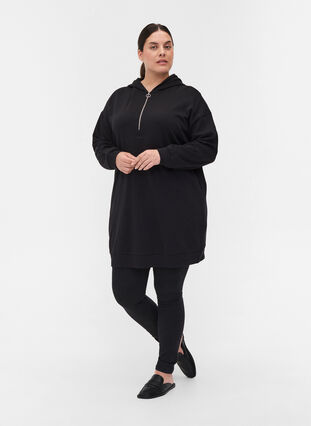 Sweatkjole med hætte og lynlås, Black, Model image number 2