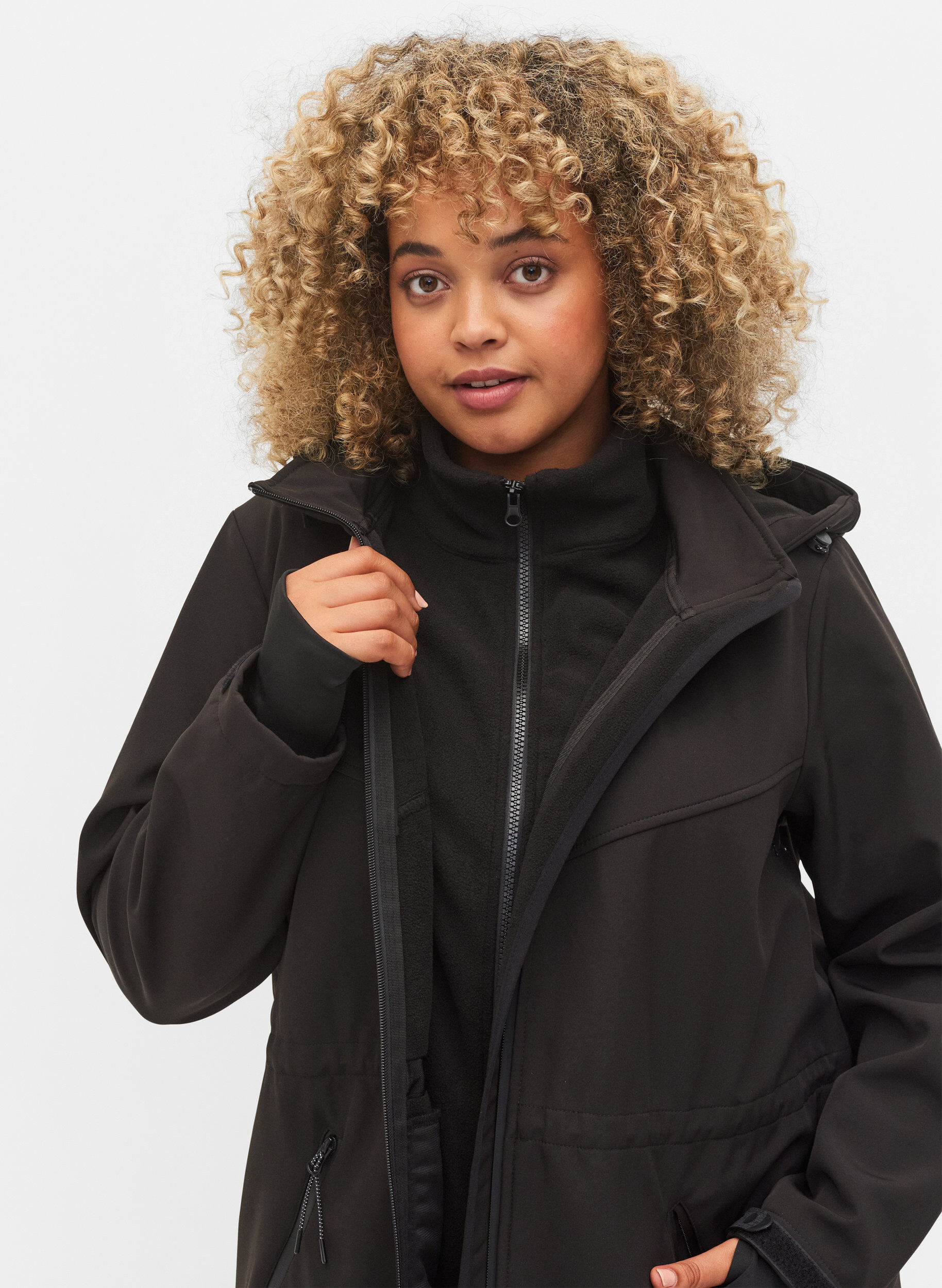 Zizzi Softshell jakke med tilh&oslash;rende fleecevest, Black Solid, Model image number 2