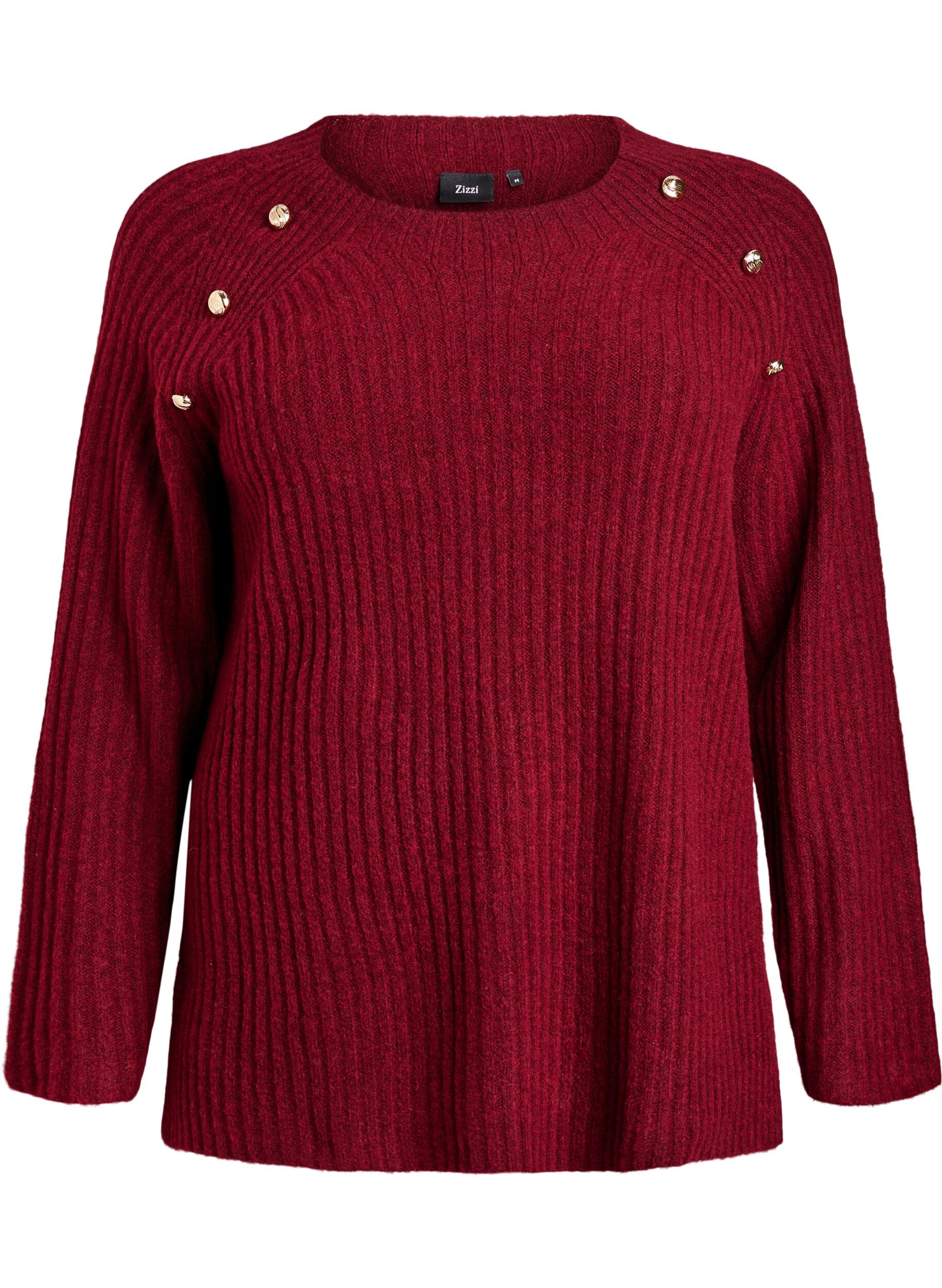 Ribstrikket sweater med dekorative knapper