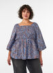 Bluse med smock og firkantet halsudsk&aelig;ring, Bl&aring;, Model image number 0
