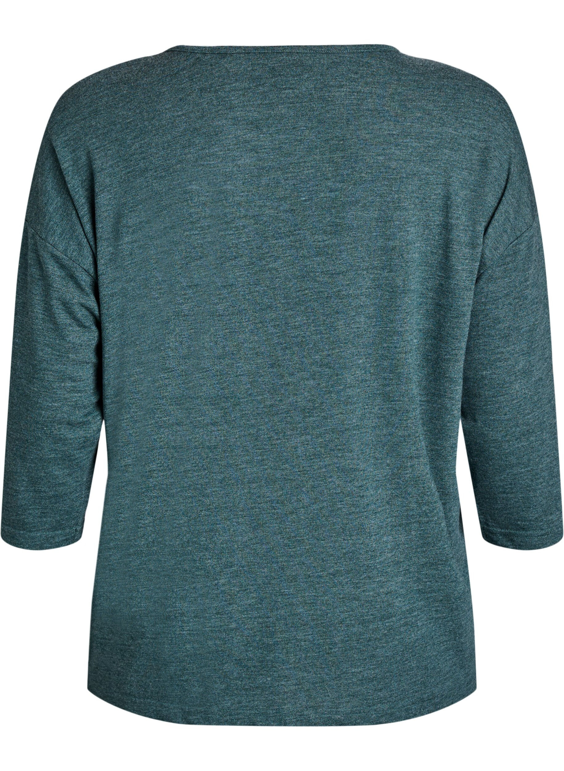 ZizziJerseybluse med 3/4 &aelig;rmer, Gr&oslash;n, Packshot image number 1