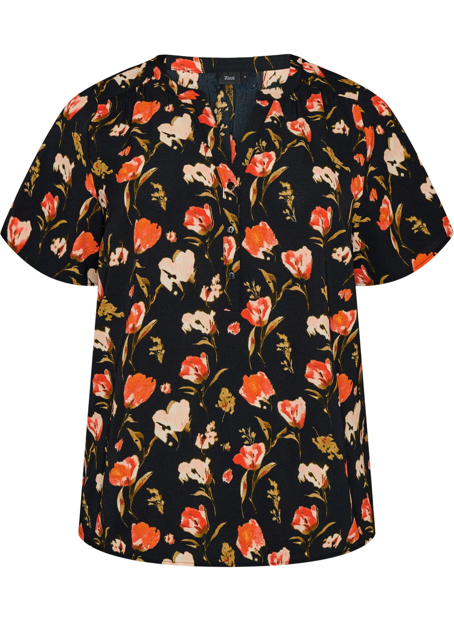 Zizzi Bluse med korte &aelig;rmer og v-udsk&aelig;ring , Sort, Packshot image number 0