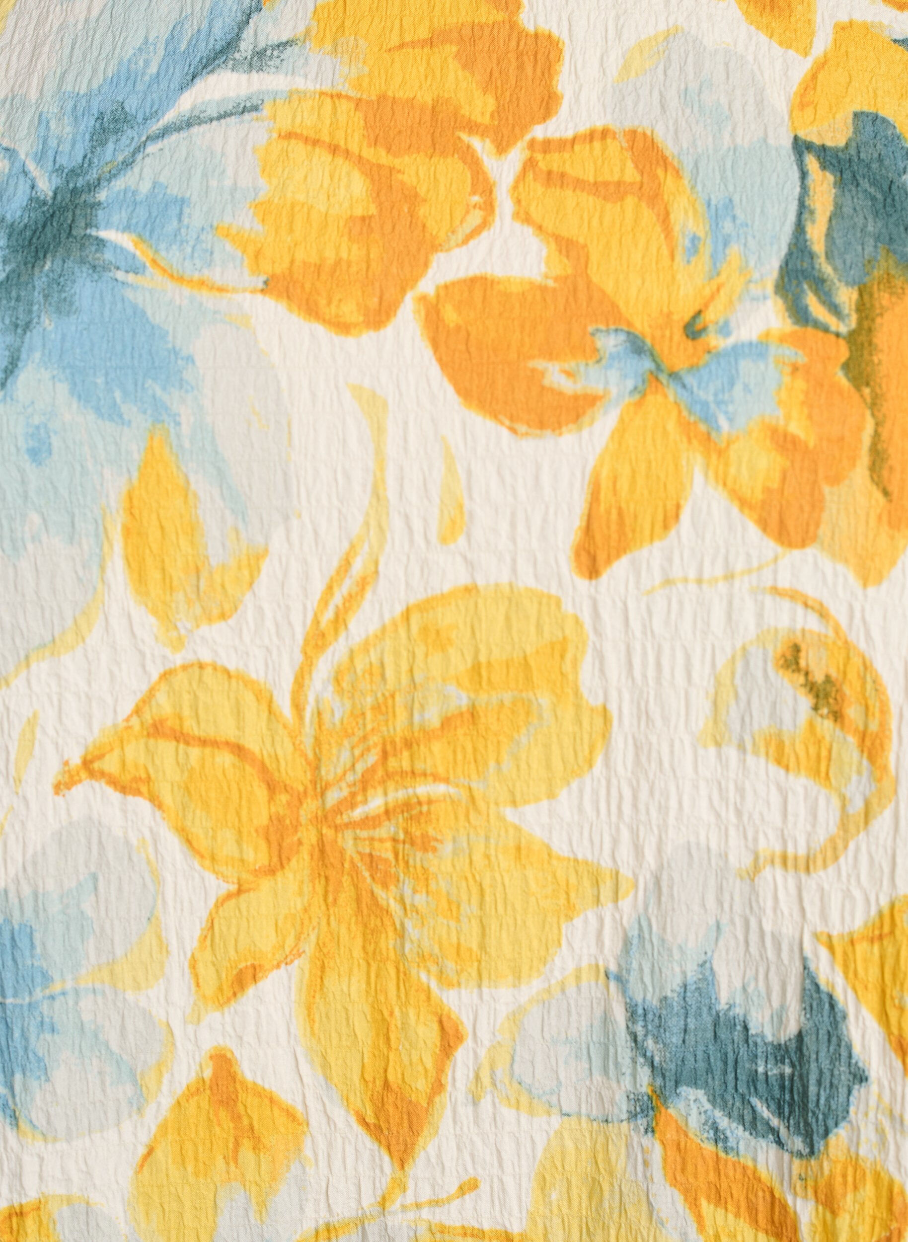 ZizziKort kjole med kr&oslash;llet struktur og korte &aelig;rmer, Gul, Packshot image number 2