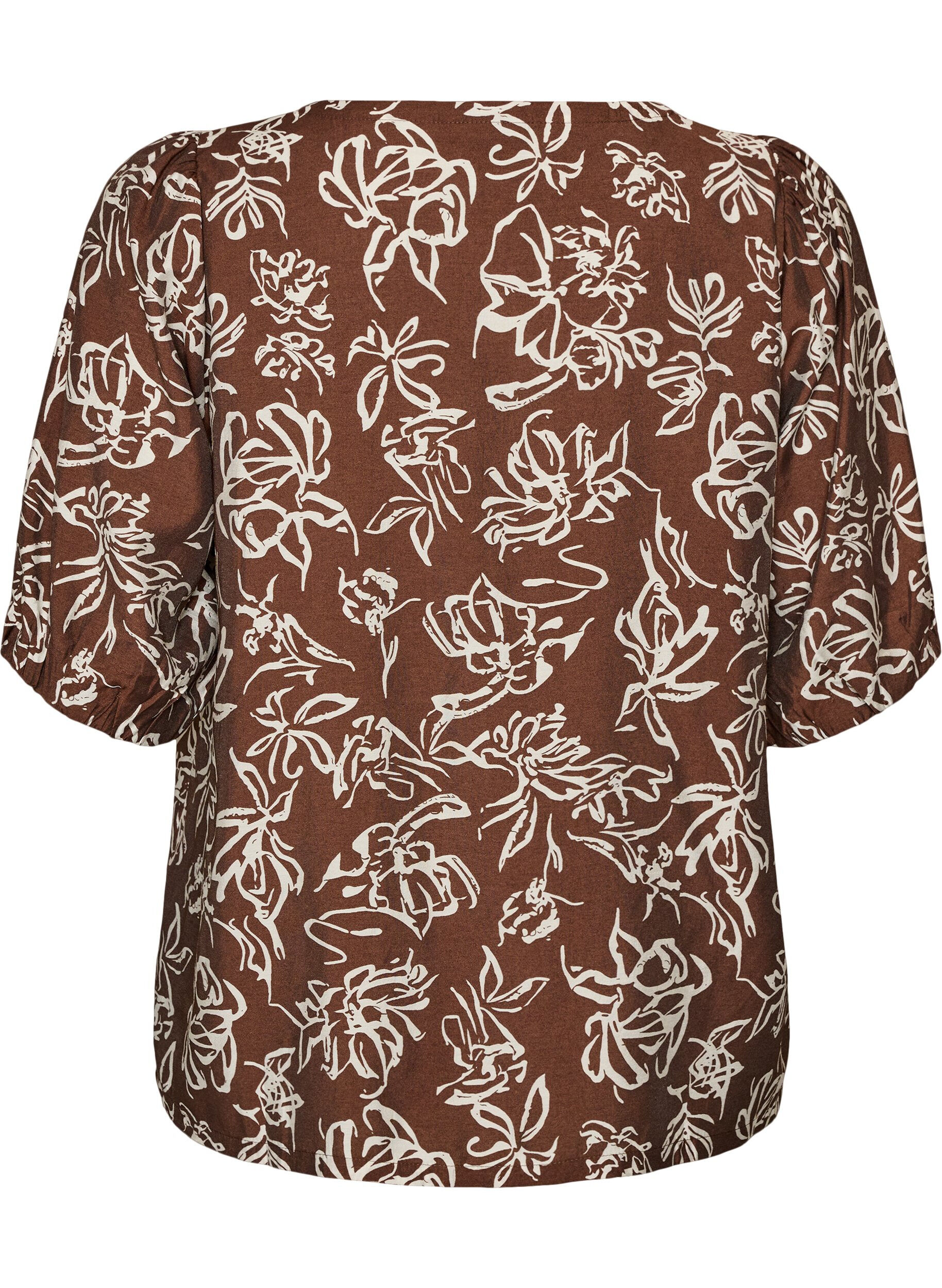 ZizziViskosebluse med V-udsk&aelig;ring, Brun, Packshot image number 1