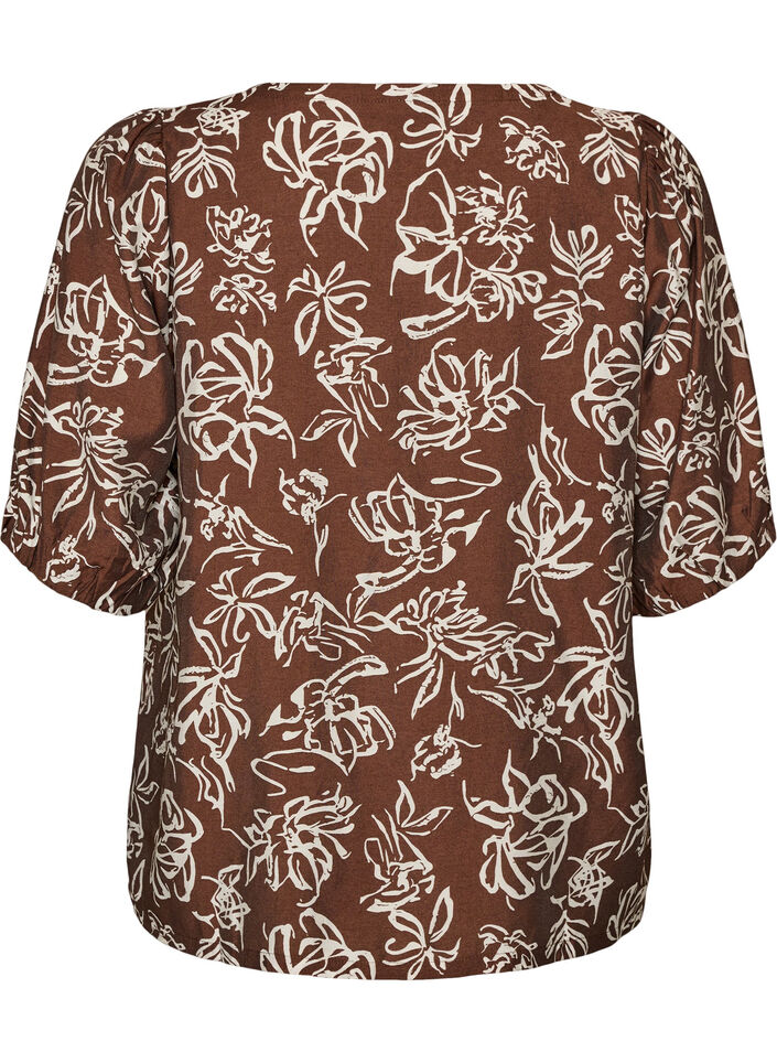 Viskosebluse med V-udsk&aelig;ring, Brun, Packshot image number 1