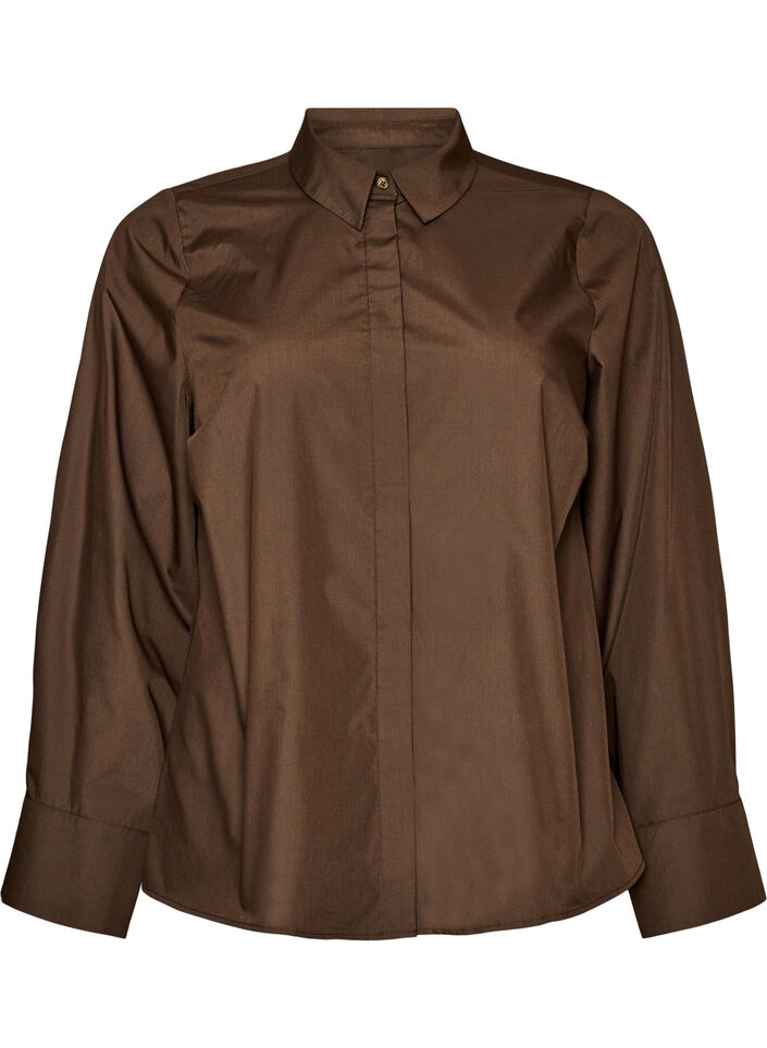 Skjorte med dekorativ rygdetalje, Brun, Packshot image number 0
