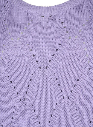 Strikbluse med 3/4 ærmer og hulmønster, Lavender, Packshot image number 2