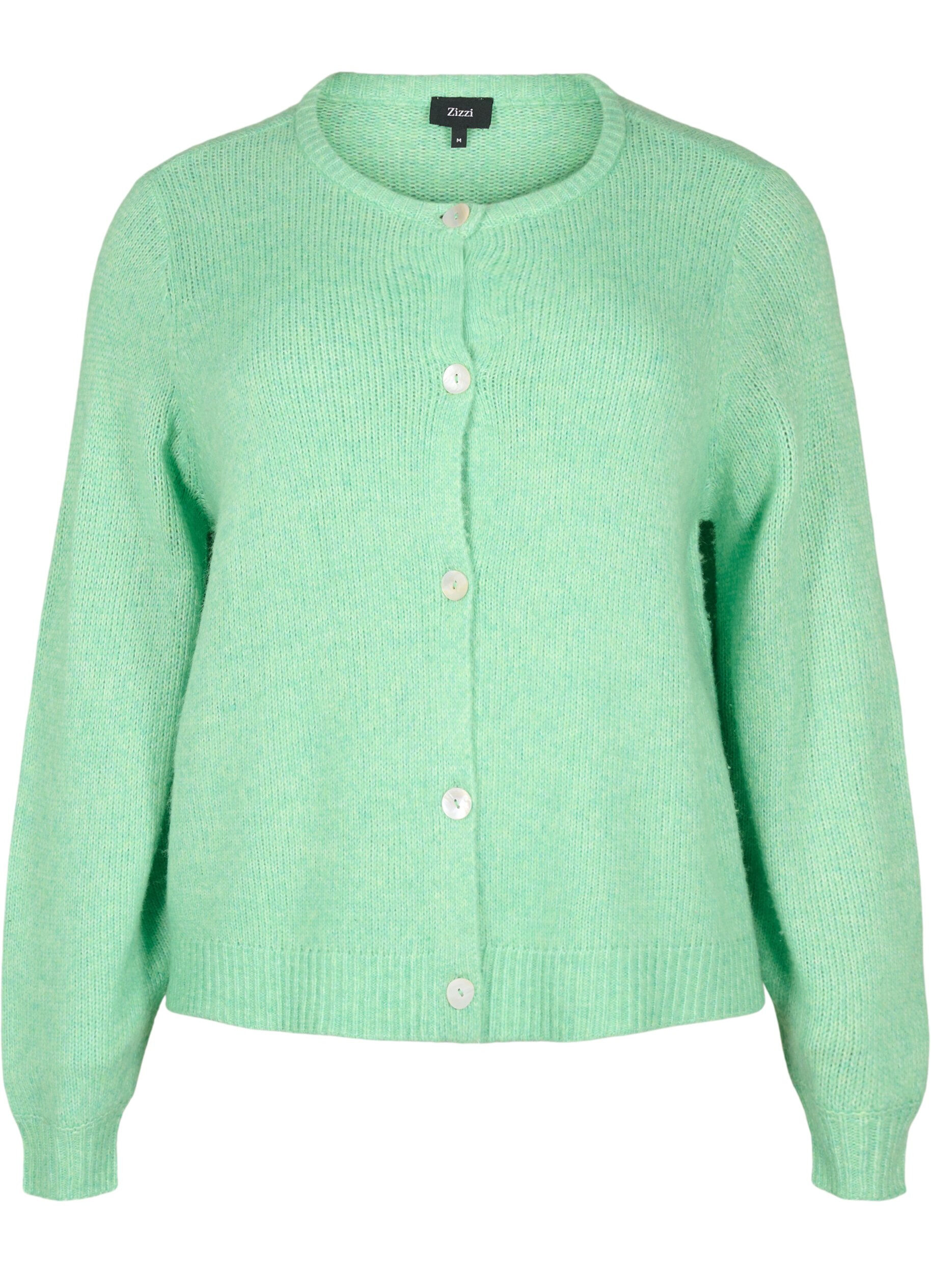 Zizzi Strikcardigan med uld og knapper, Light G. Green Mel., Packshot image number 0