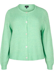 Strikcardigan med uld og knapper, Light G. Green Mel.