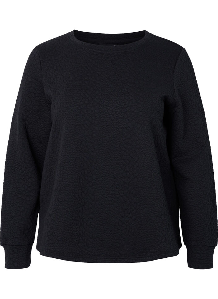 Ensfarvet bluse med tekstur, Black, Packshot image number 0