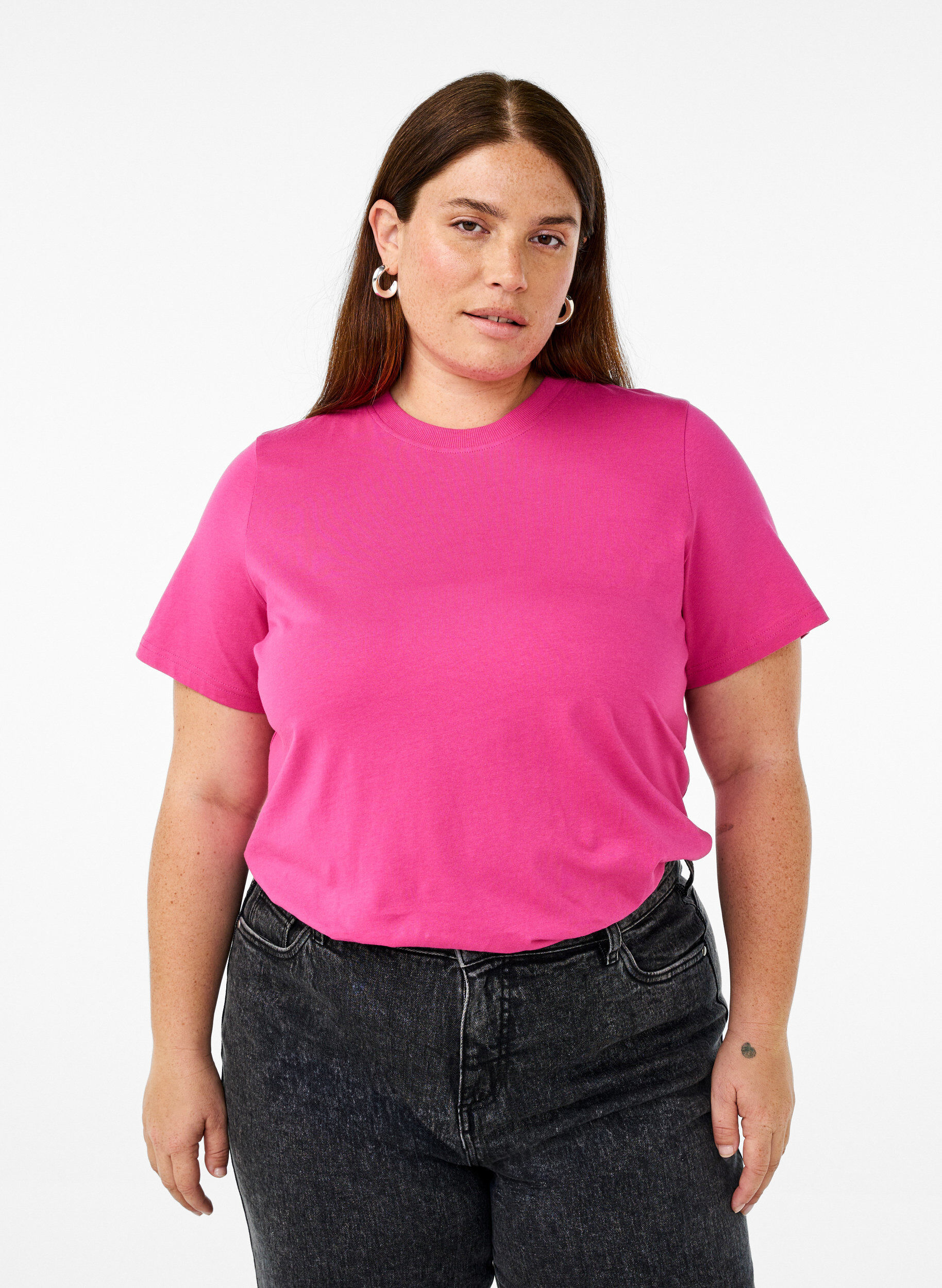 ZizziBasis t-shirt i bomuld med rund hals , Lyser&oslash;d, Model image number 0