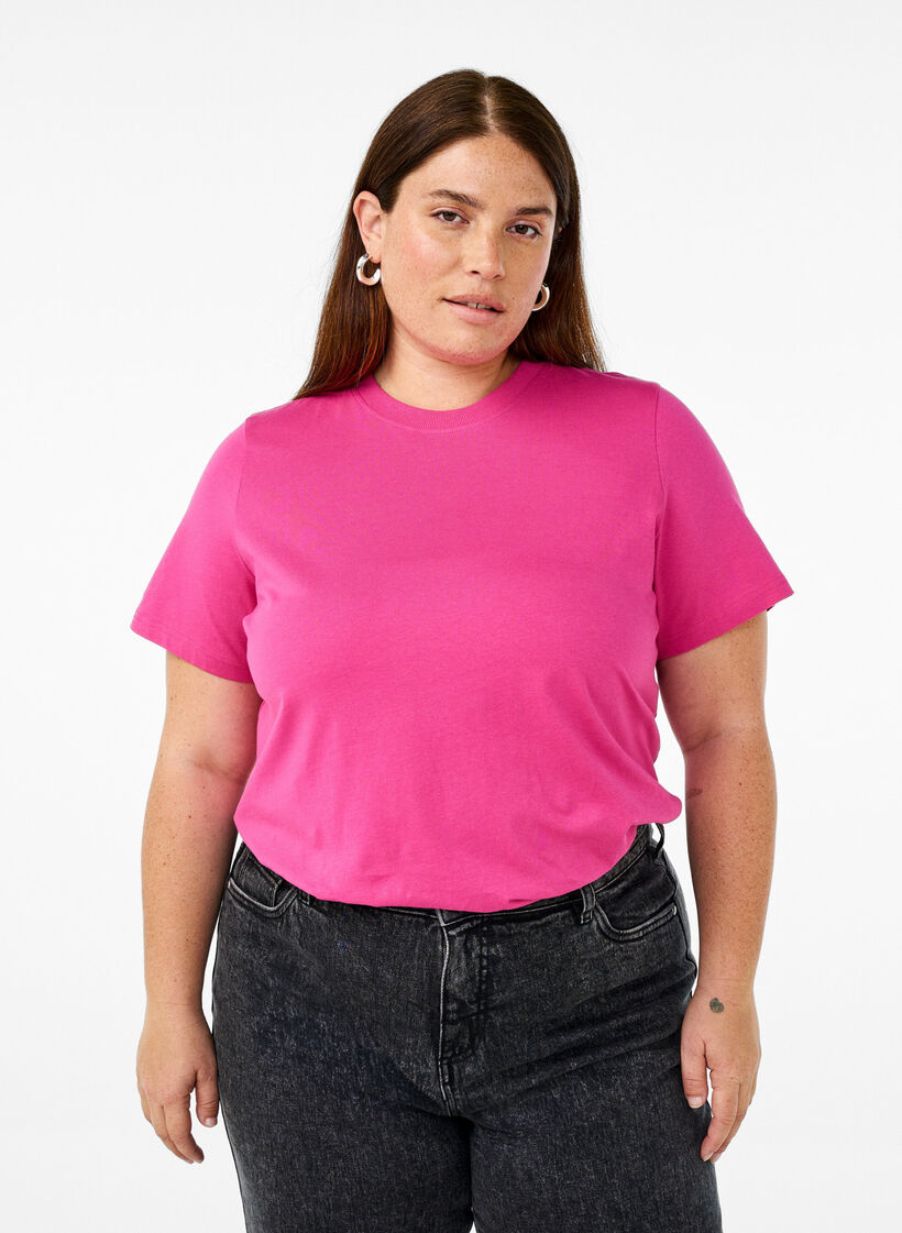 Basis t-shirt i bomuld med rund hals , Lyser&oslash;d, Model image number 0