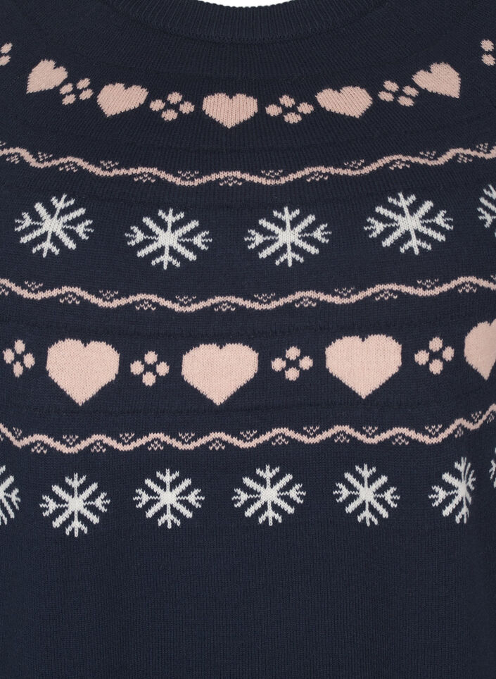 Langærmet strikbluse med julemotiv, Navy Blazer Comb, Packshot image number 2