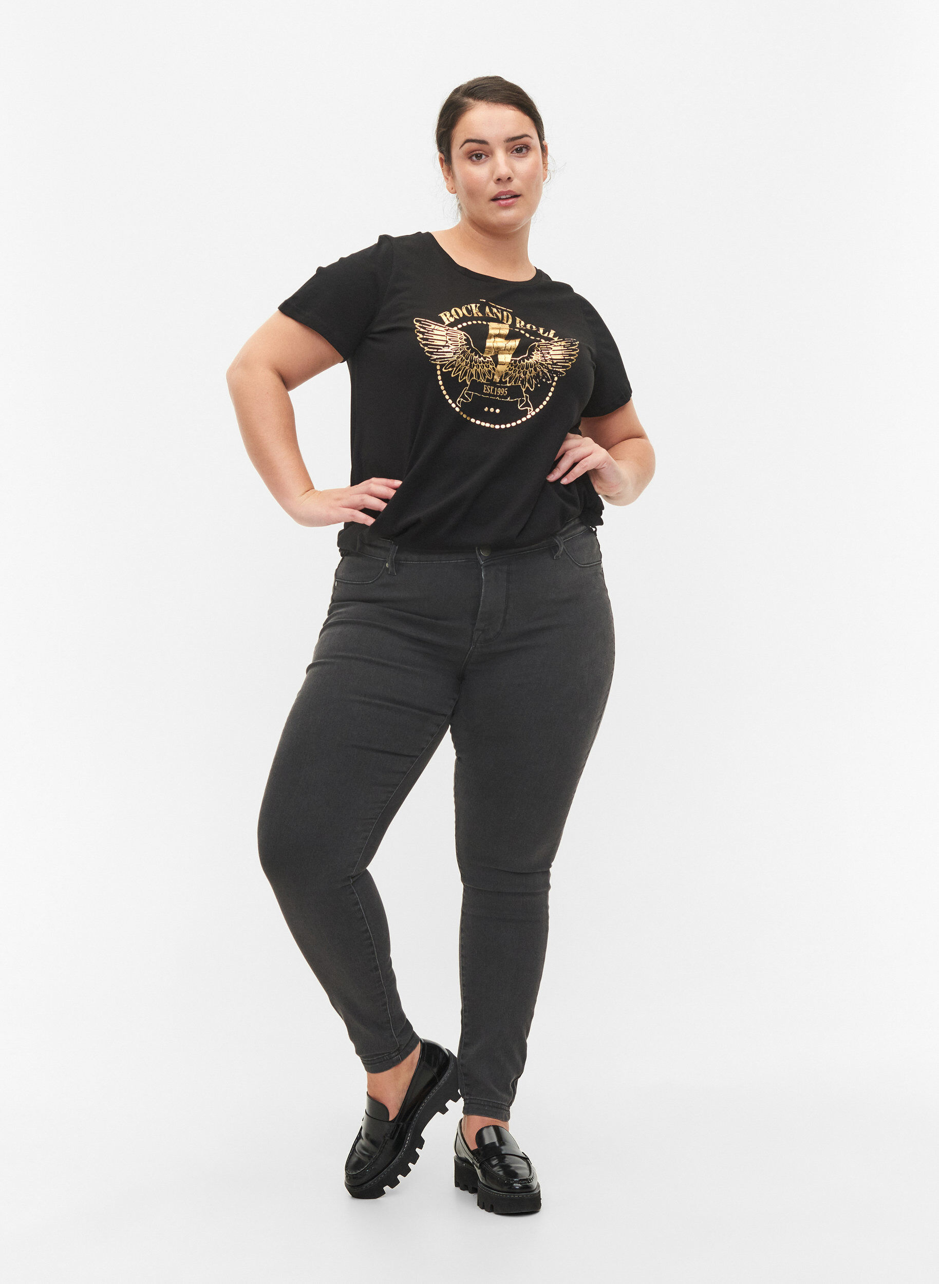 Zizzi Jeggings i bomuldsblanding, Grey Denim, Model image number 0