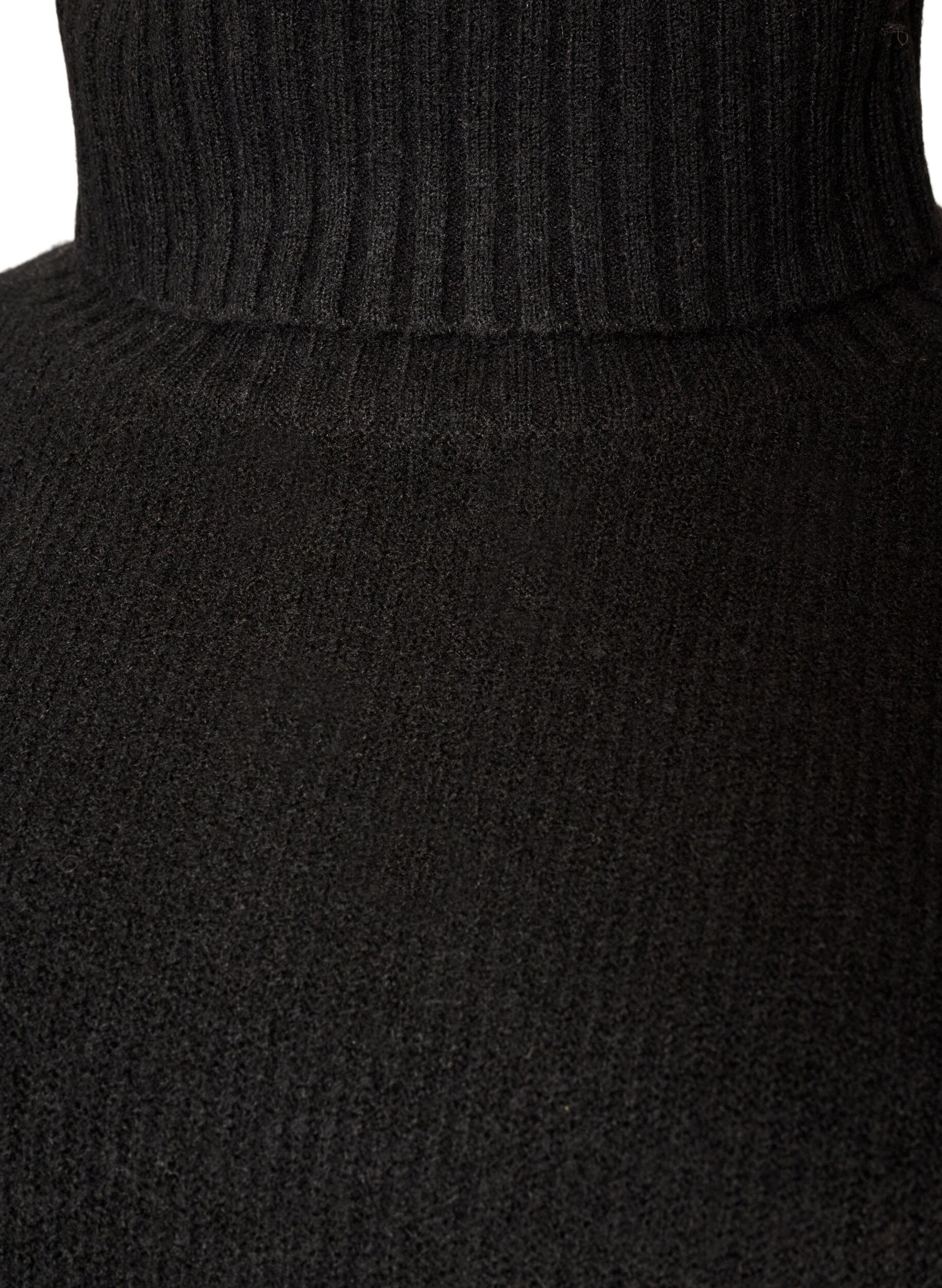 ZizziL&oslash;s strikbluse med rullekrave, Sort, Packshot image number 2