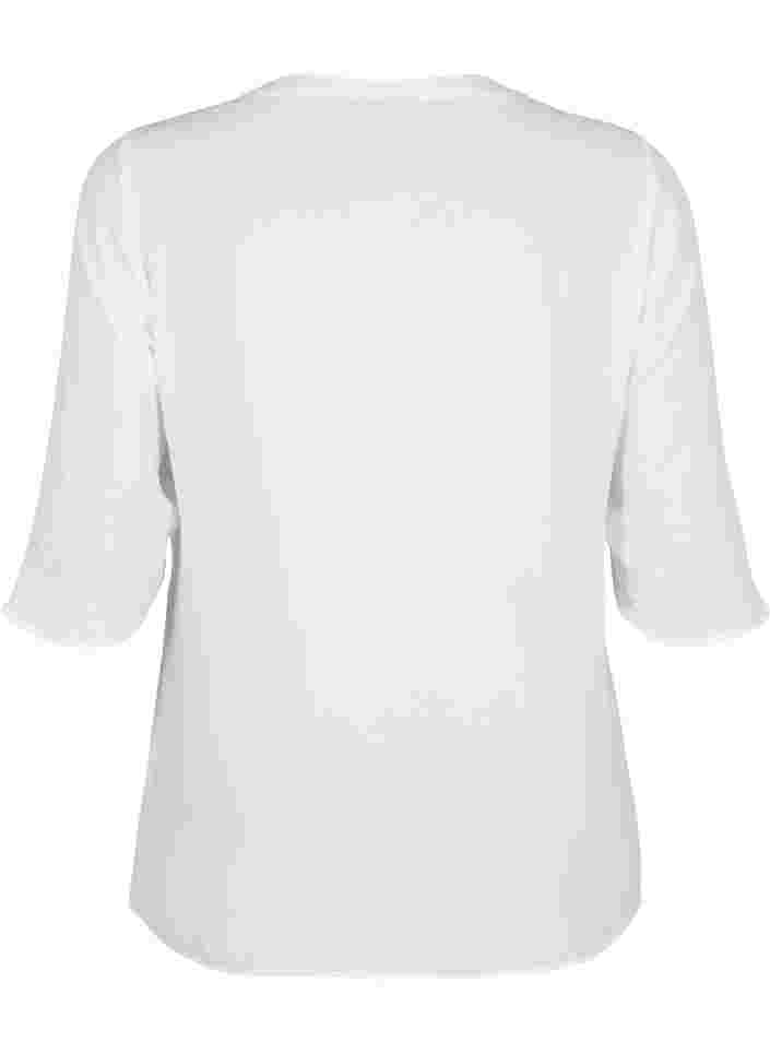 Bluse med 3/4 ærmer og v-hals, Bright White, Packshot image number 1