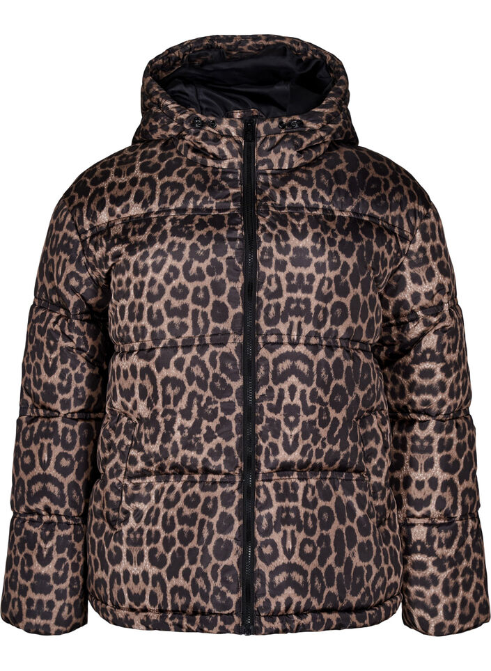 Kort pufferjakke med hætte og tovejslynlås., Sort, Packshot image number 0