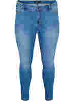 Super slim Amy jeans med sløjfe og lynlås, Dark blue