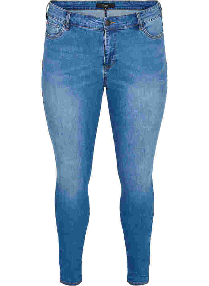 Super slim Amy jeans med sløjfe og lynlås, Dark blue, Packshot image number 0