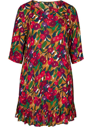 Printet kjole i viskose, Olive Green AOP, Packshot image number 0