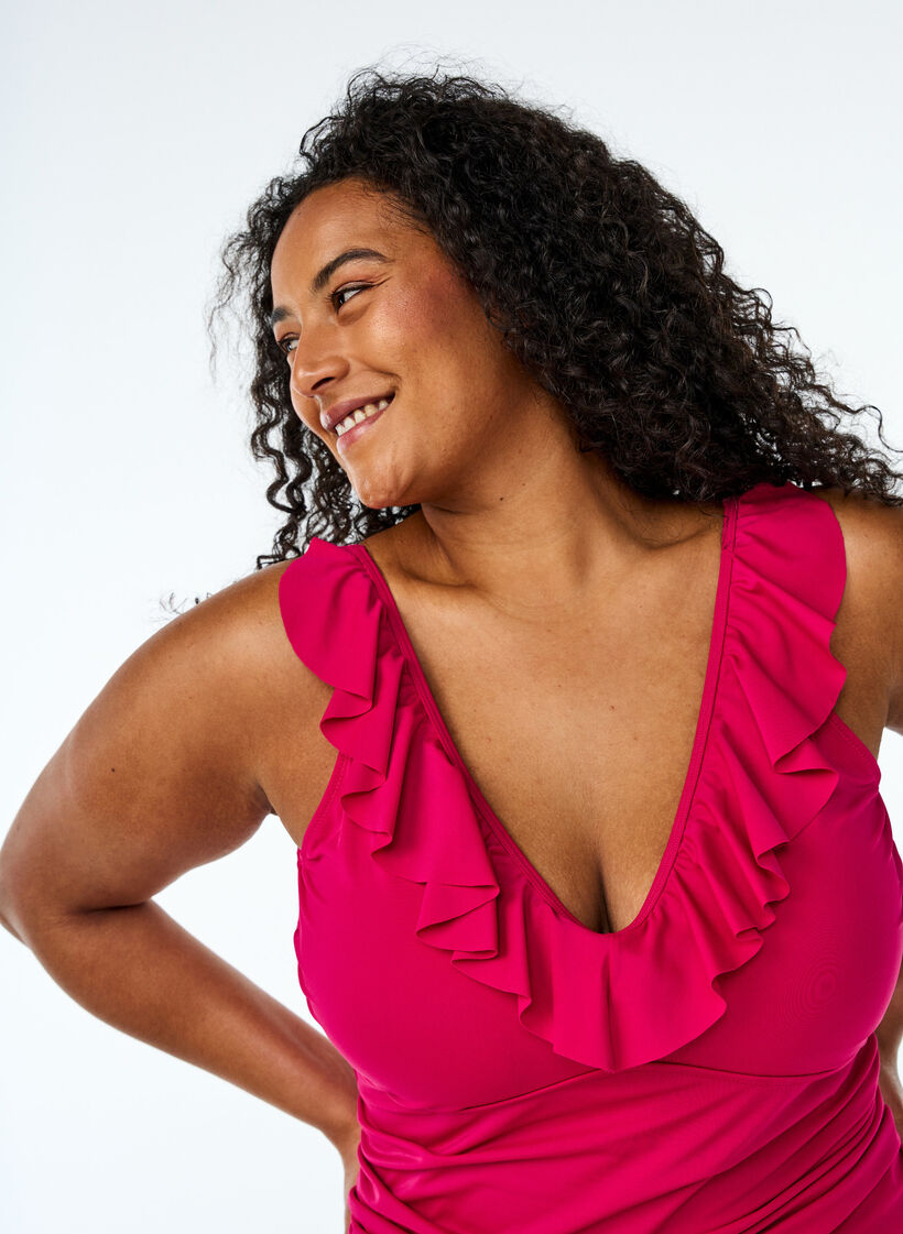 Badedragt med fl&aelig;ser og udtagelige indl&aelig;g, Lyser&oslash;d, Model image number 2