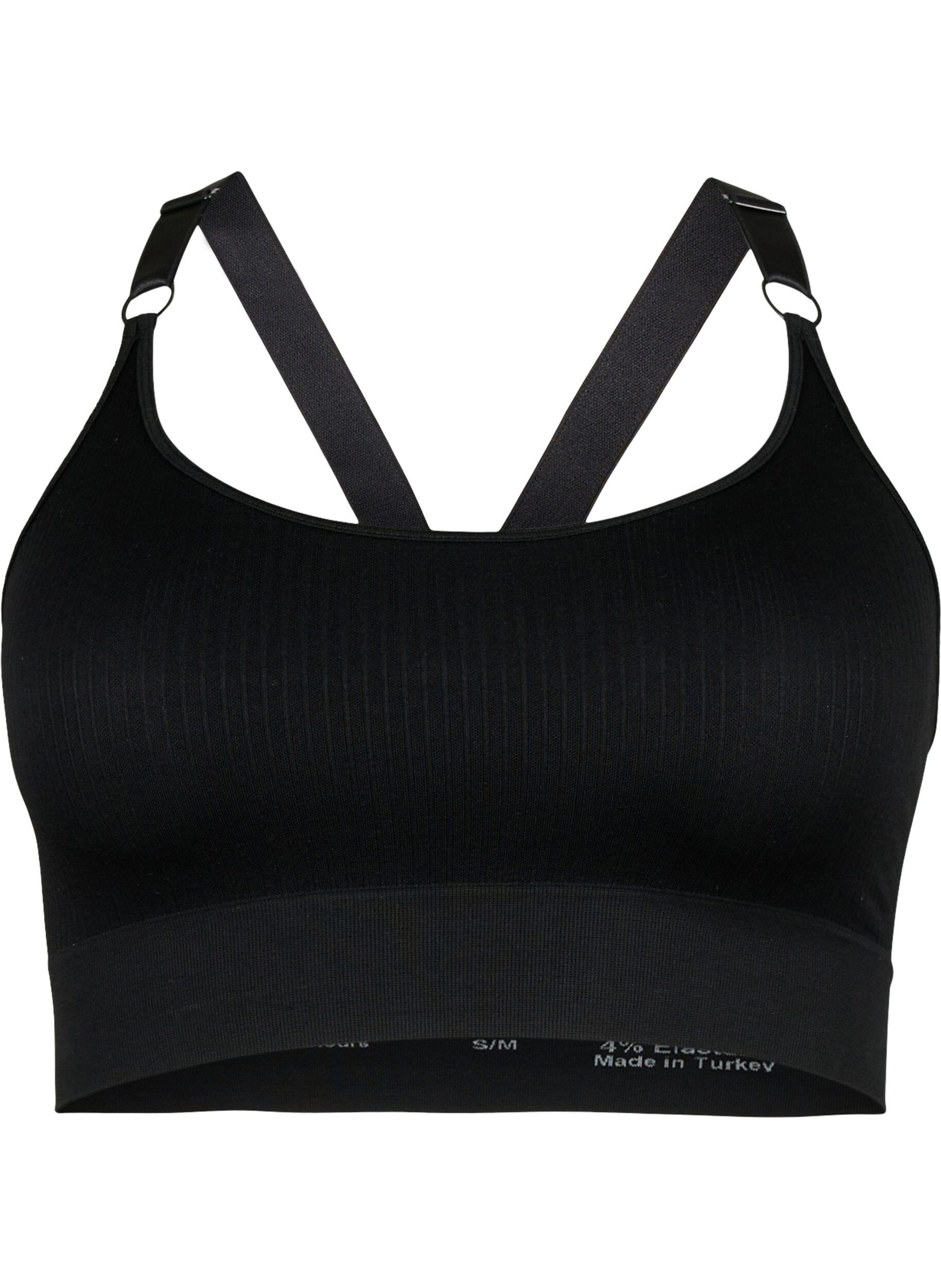 Zizzi Seamless sports bh i ribkvalitet, Black, Packshot image number 0