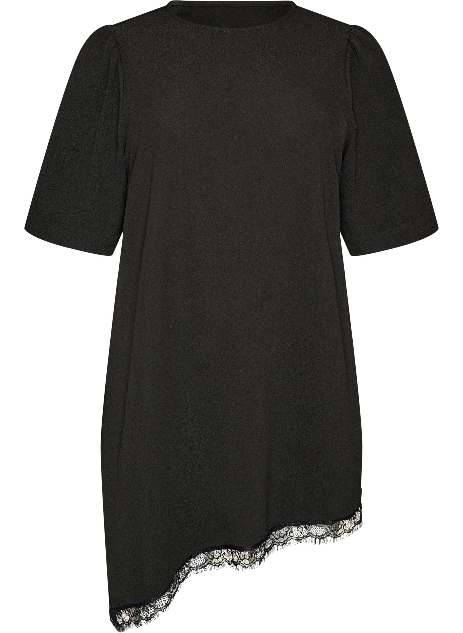 ZizziTunika med asymmetrisk blondekant, Sort, Packshot image number 0