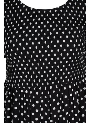 Printet viskose kjole med smock, Black Dot, Packshot image number 2