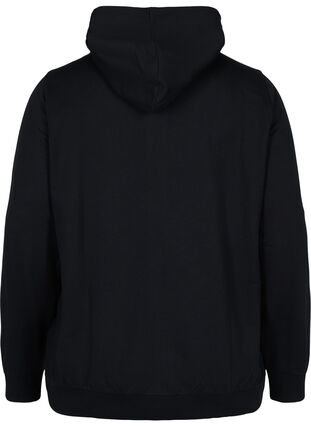 Sweat cardigan med lynlås og hætte , Black, Packshot image number 1