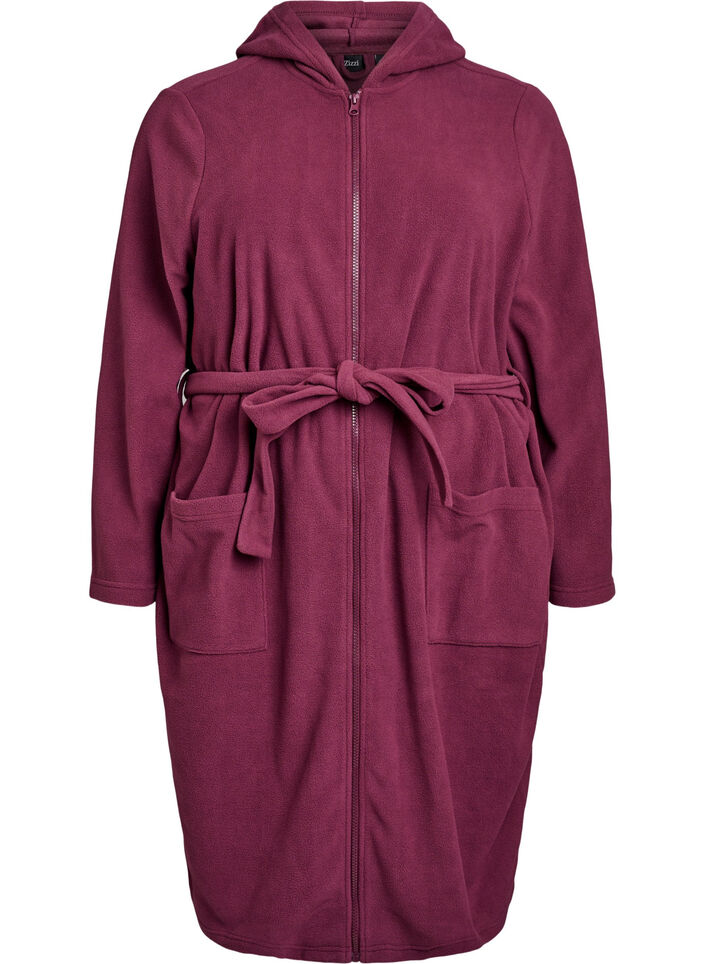 Morgenkåbe med lynlås og hætte, Mørk Bordeaux, Packshot image number 0
