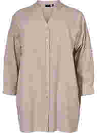 Stribet bomuldsskjorte med 3/4 ærmer, Natural Stripe