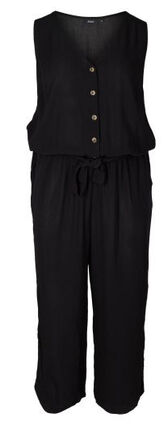 Viskose jumpsuit med bindebånd og v-hals, Black, Packshot image number 0
