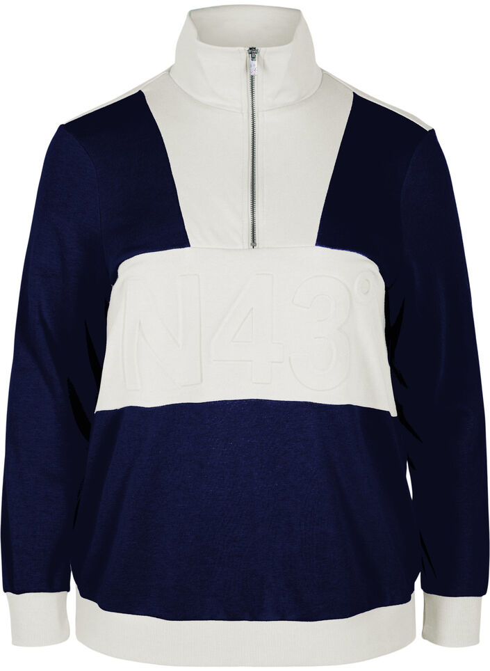 Sweatshirt med colorblock, Night Sky/Off White, Packshot image number 0
