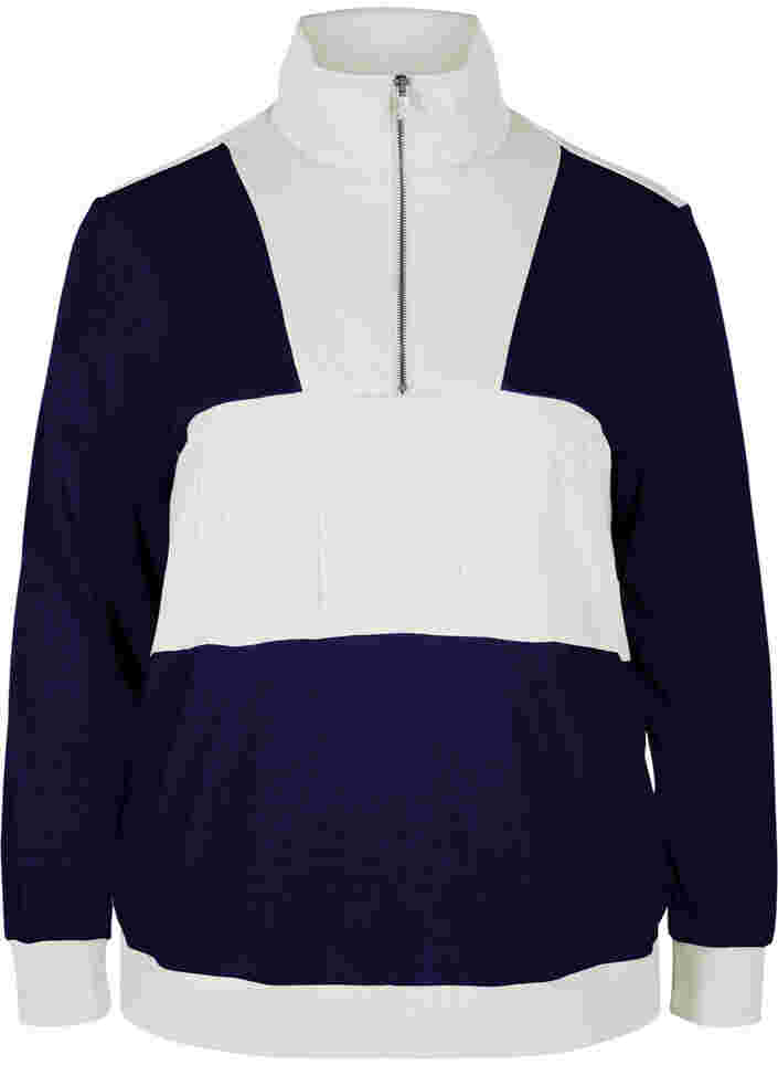 Sweatshirt med colorblock, Night Sky/Off White, Packshot image number 0